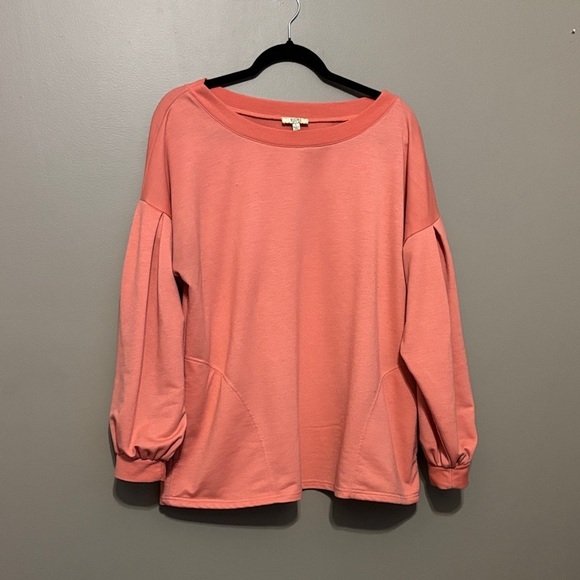 Kori Tops - Women's Coral Balloon Sleeve Top with Pockets
